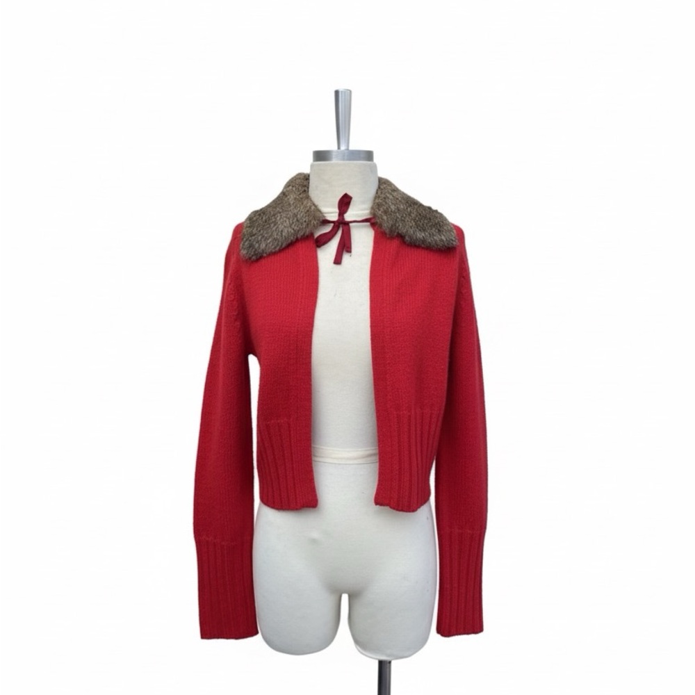 Red Sweater with Faux Fur Collar